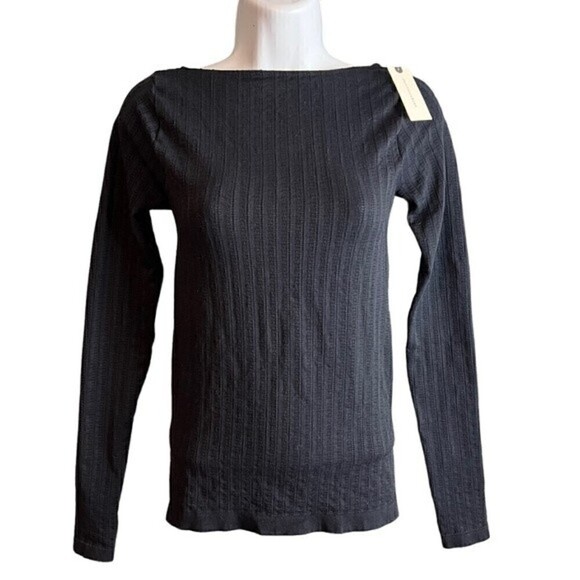 Anthropologie Tops - Anthropologie NWT Black Ribbed Stretch Top Scoop Back Size Small